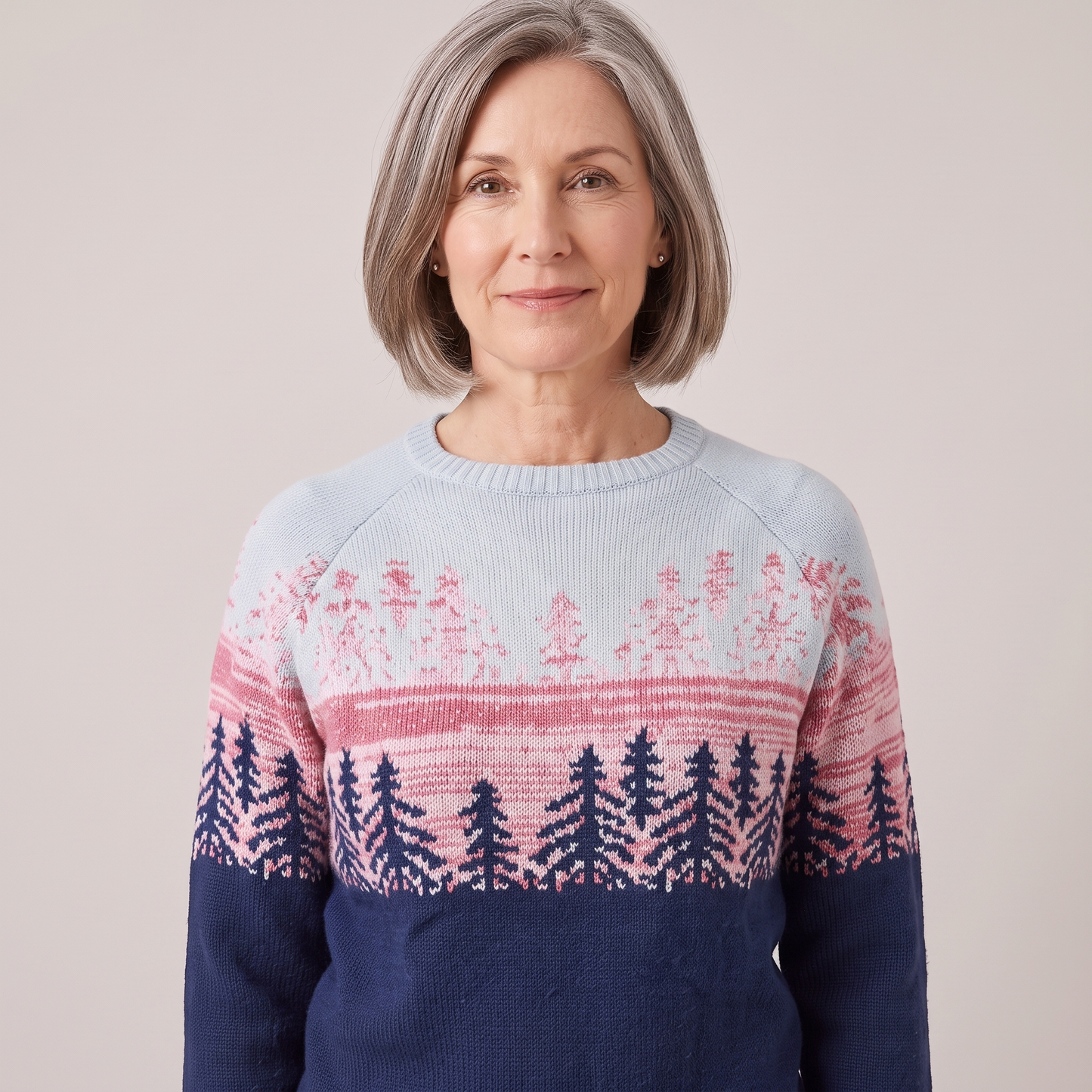 Meredith fair isle forest sweater, portrait showing the neckline
