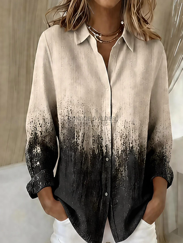 Claudette blouse with a beige to black ombre print, front view