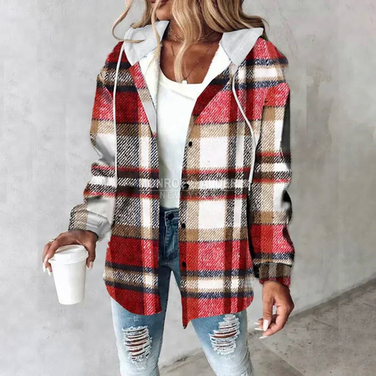 Ellen lined hooded overshirt in red plaid