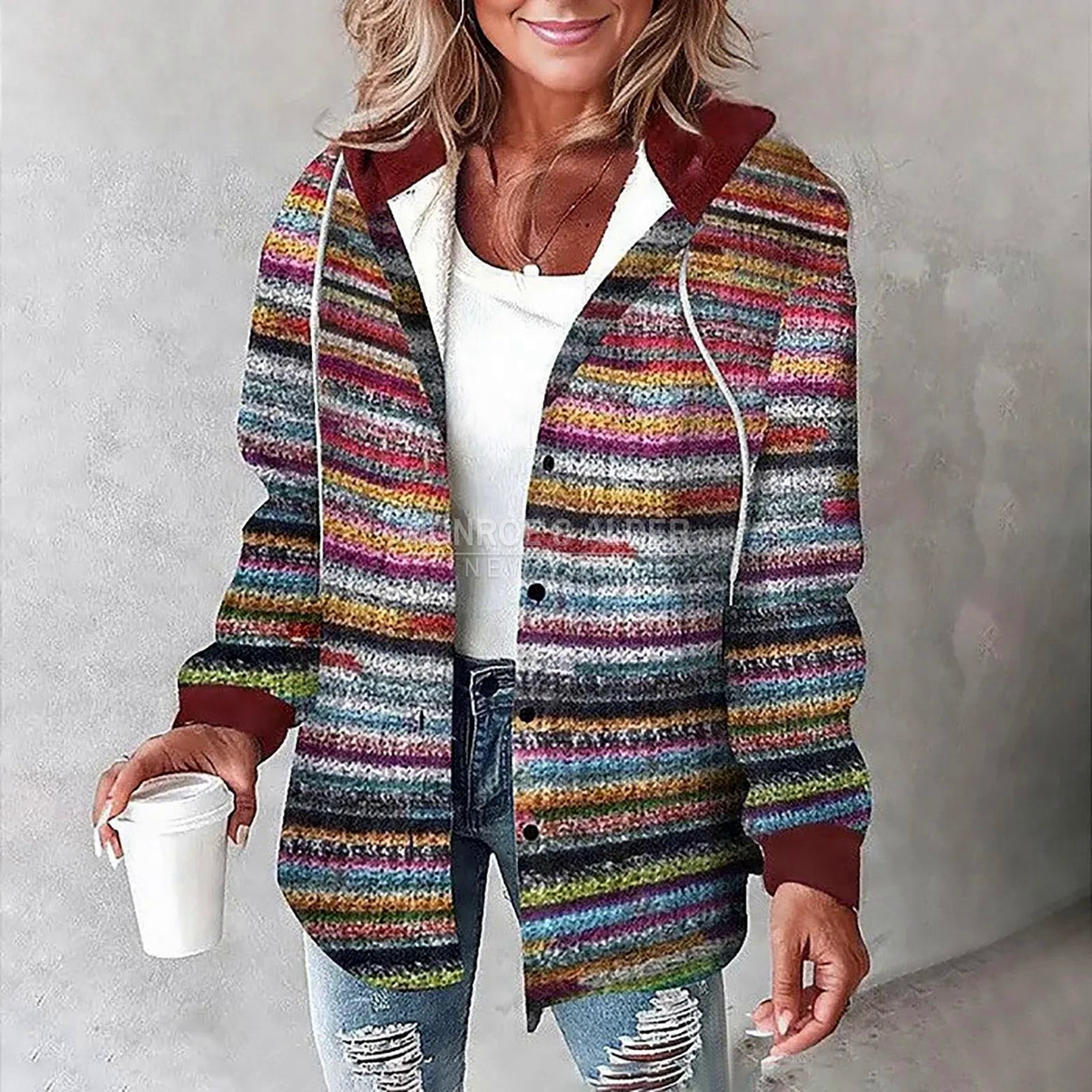Ellen lined hooded overshirt in multicolor stripe