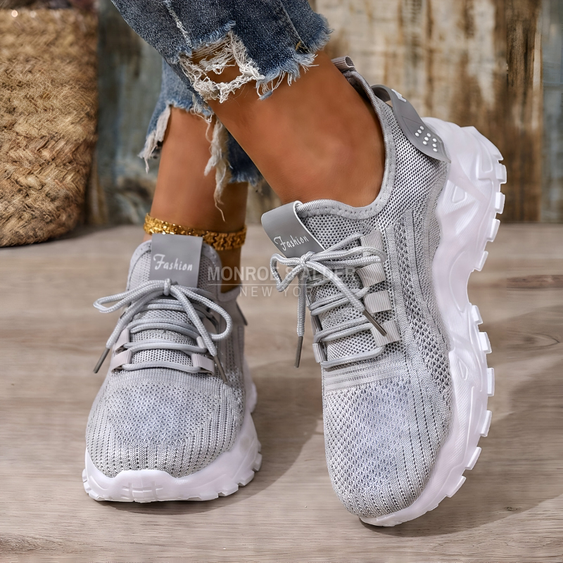 Molly sneaker in gray, worn front and side view