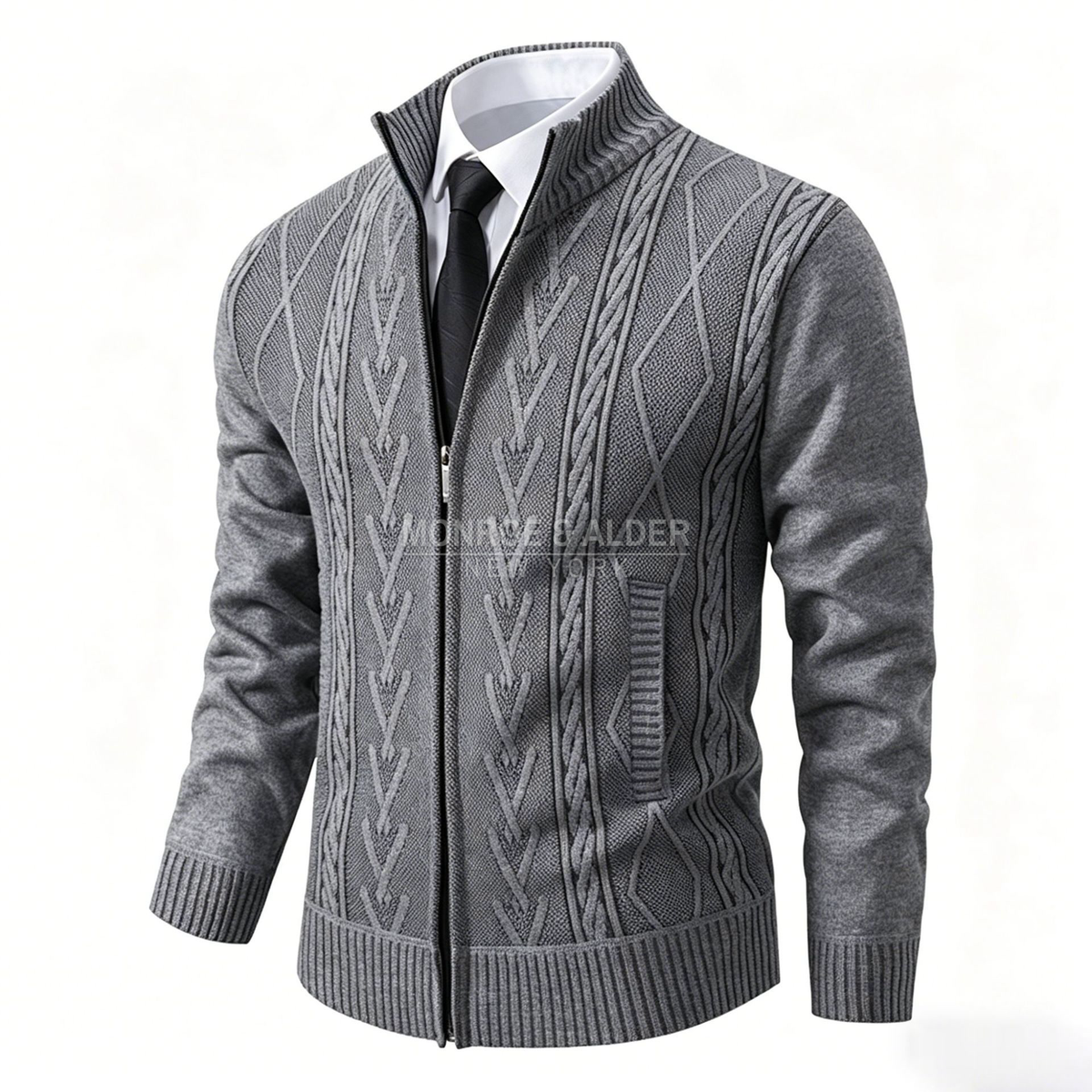 Porter cable knit zip cardigan in Light Gray, front view
