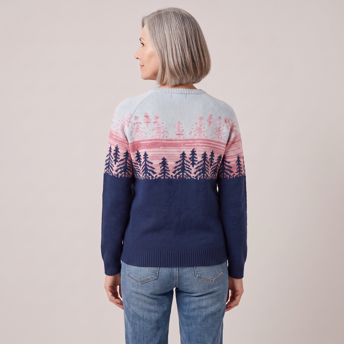 Meredith fair isle forest sweater, back view
