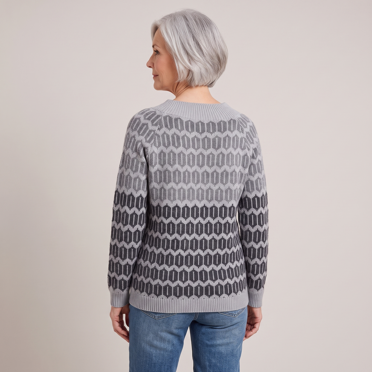 Rosalind icelandic knit sweater, back view