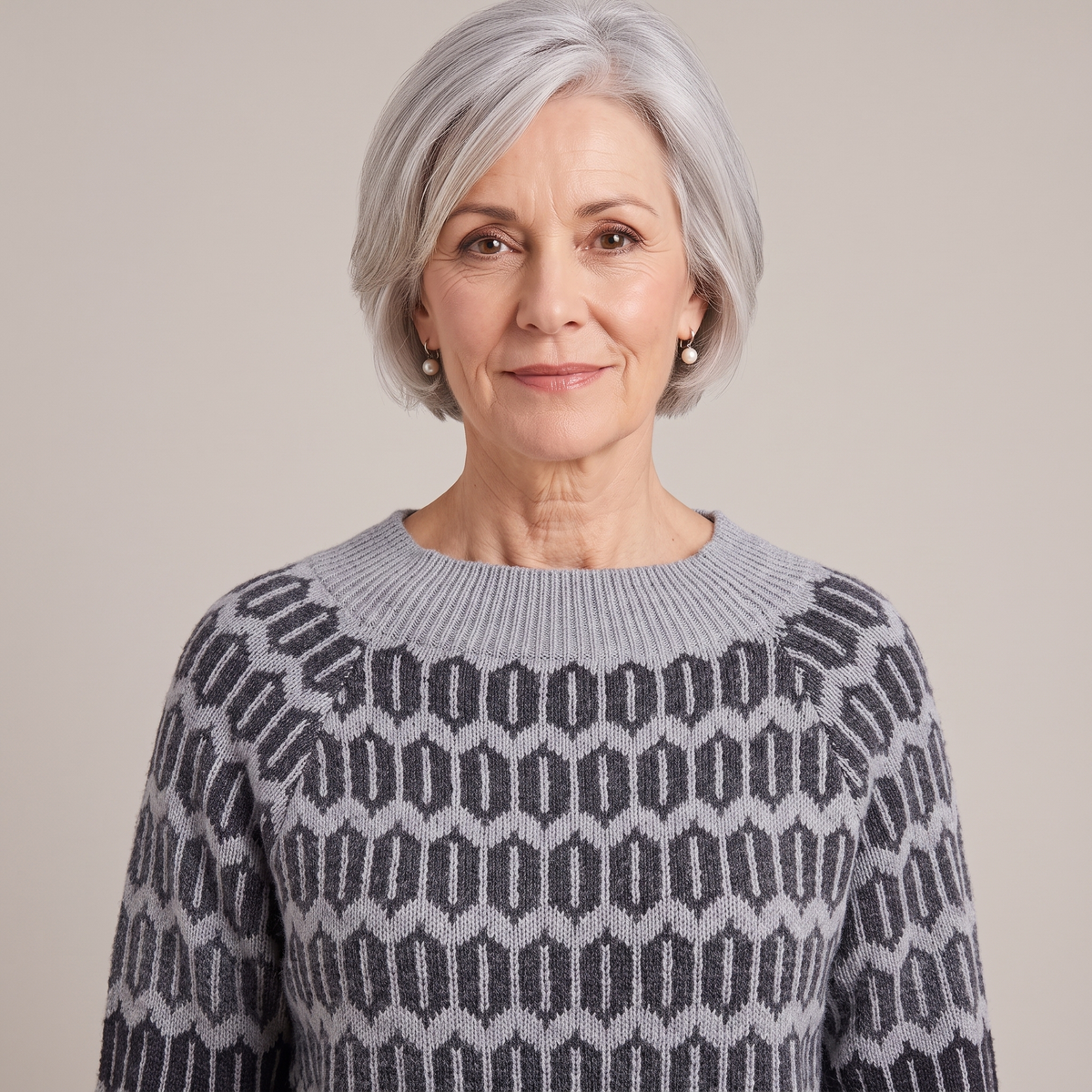 Rosalind icelandic knit sweater, portrait showing the neckline