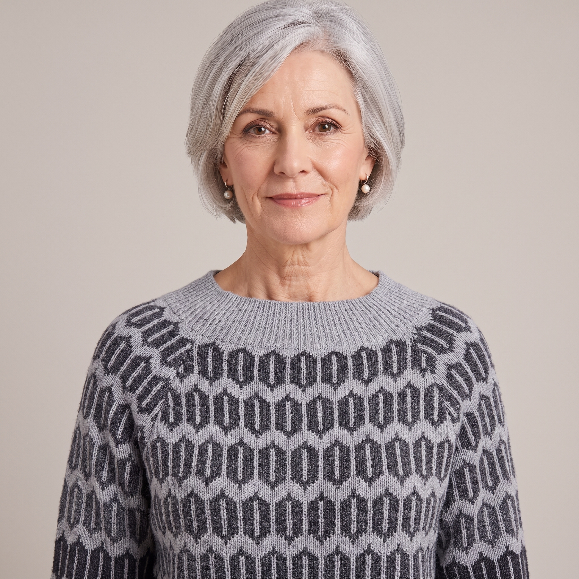 Rosalind icelandic knit sweater, portrait showing the neckline