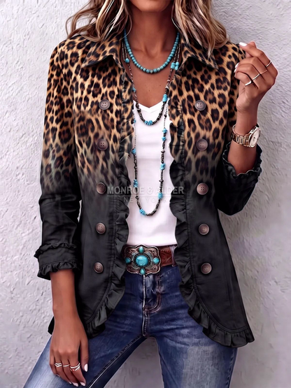 Deanna blazer in Black, front view with leopard ombre print