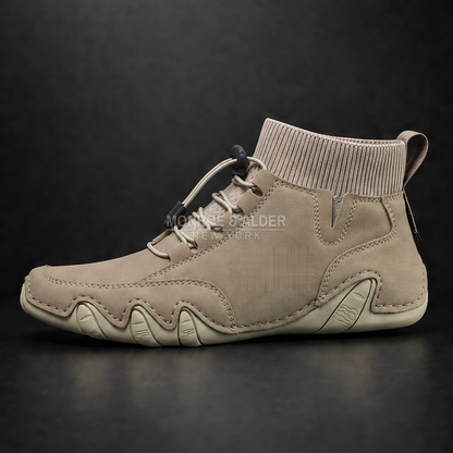 Bridger mid-top sneaker in Beige, angled side view