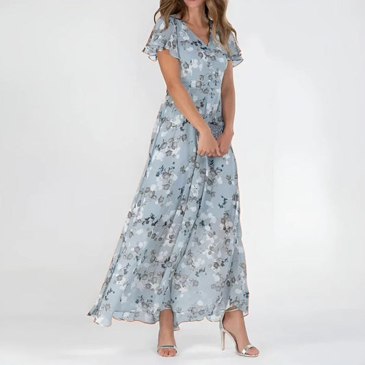Shirley chiffon maxi dress in Light Blue, full front view