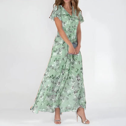 Shirley chiffon maxi dress in Sage Green, full front view