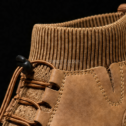 Close view of the stretch-knit sock collar and hand-stitched panels on the Bridger sneaker