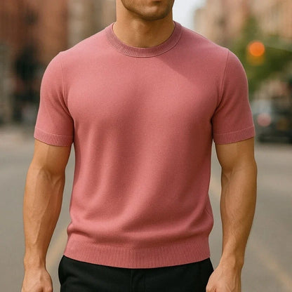 Warren fine knit t-shirt in dusty pink, front view