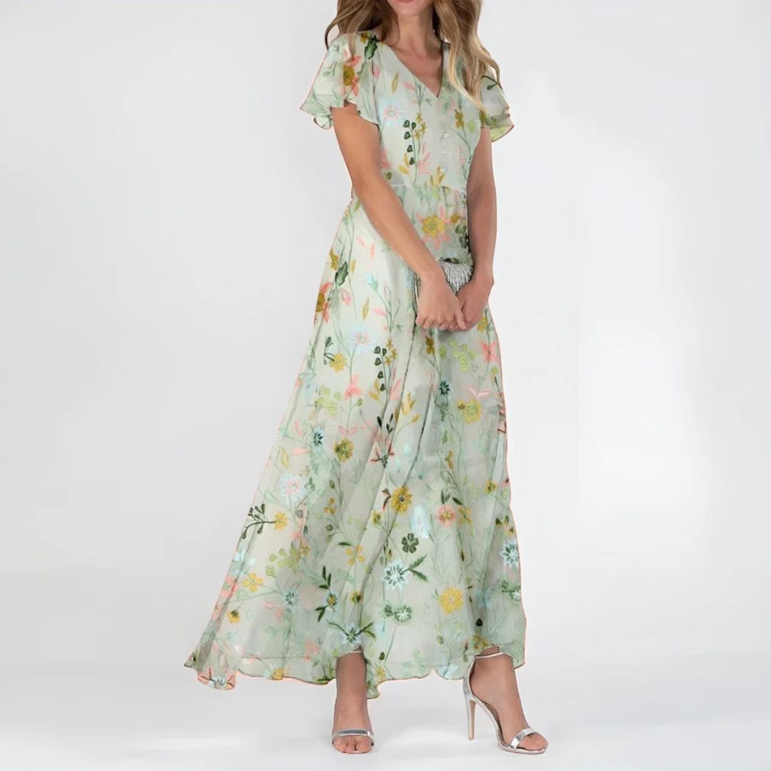 Shirley chiffon maxi dress in Mint Green, full front view