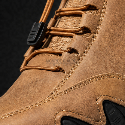 Close view of the elastic speed laces and wave-cut sole on the Bridger sneaker