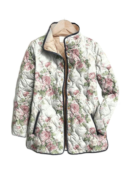 Susanna quilted jacket in a blush floral print, front view