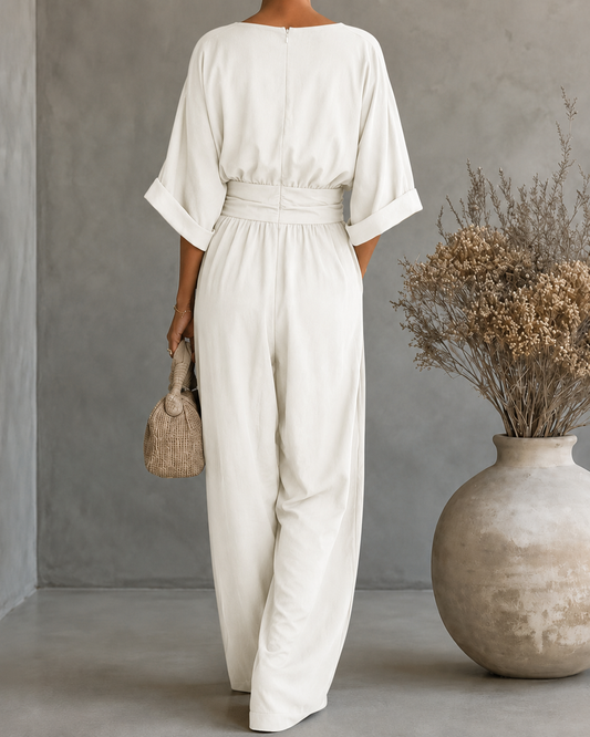 Adeline™ — Wrap-Front Wide-Leg Jumpsuit