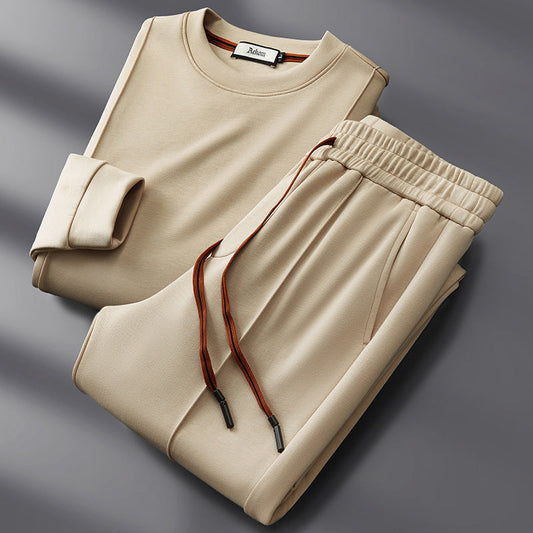 Wade cotton-silk set in beige, sweatshirt and pants folded flat
