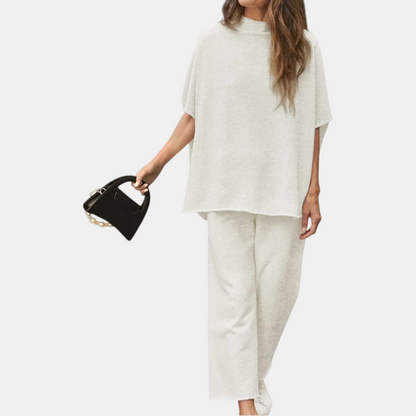 Stella mock neck lounge set in light gray, front view