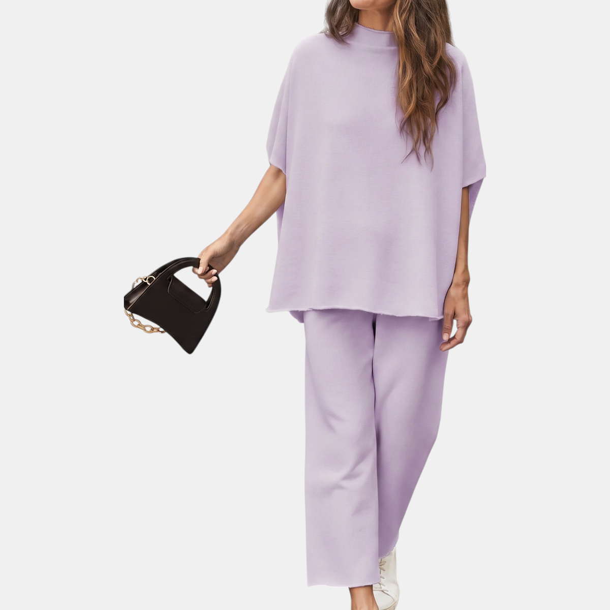 Stella mock neck lounge set in light purple, front view