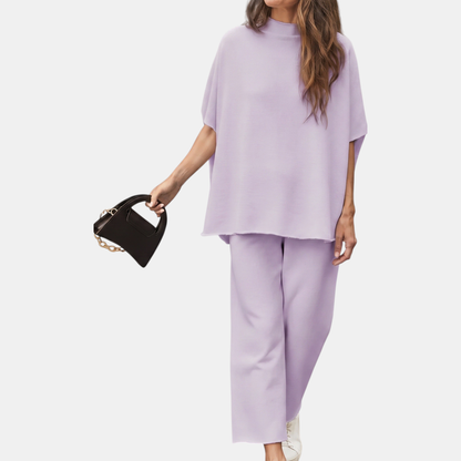 Stella mock neck lounge set in light purple, front view