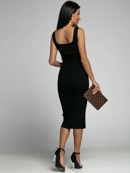 Faye dress in Black, back view showing the scooped back