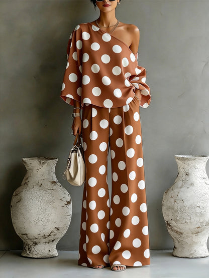 Loretta polka dot set in Rust, front view