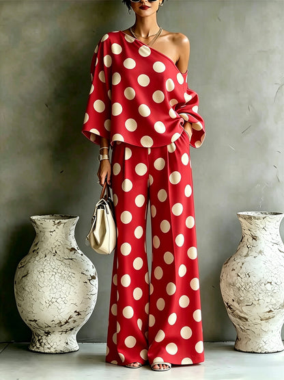 Loretta polka dot set in Red, front view