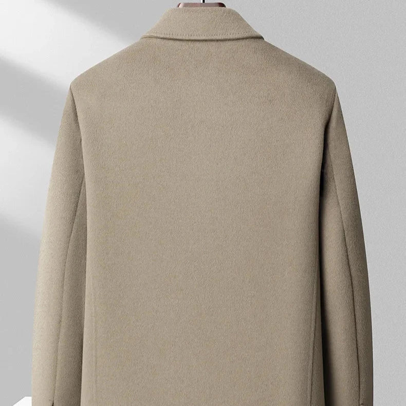 Back view of the Flynn wool jacket in beige