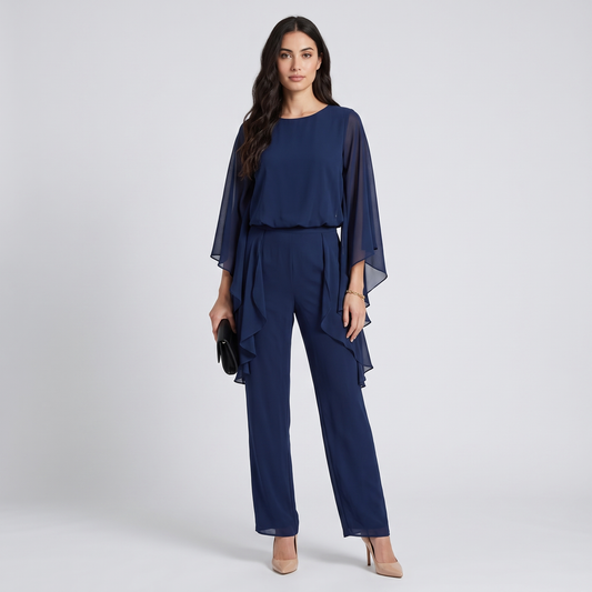 Adele chiffon two-piece set in navy, full front view