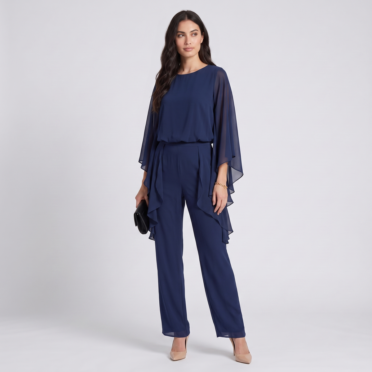 Adele chiffon two-piece set in navy, three-quarter view