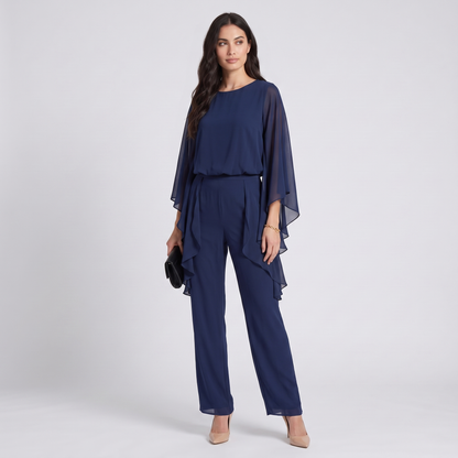 Adele chiffon two-piece set in navy, three-quarter view