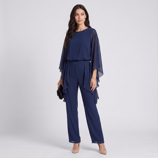 Adele chiffon two-piece set in navy, three-quarter view