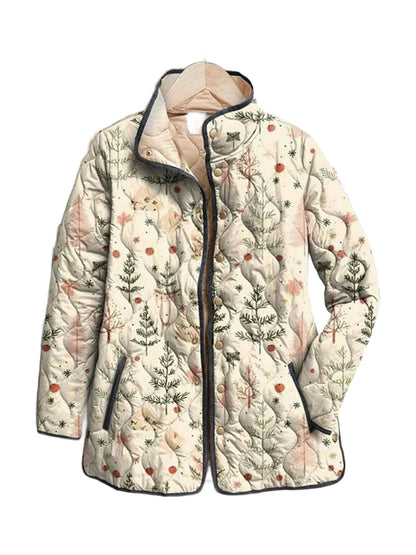 Celia quilted jacket in a cream botanical sprig print, front view
