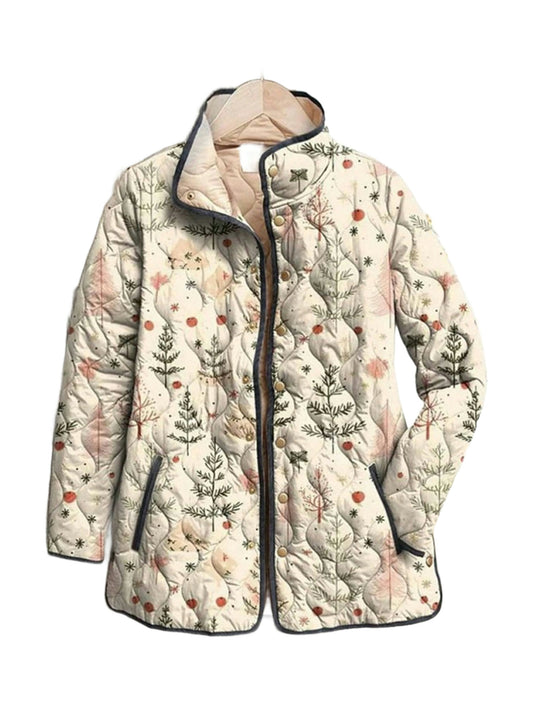 Celia quilted jacket in a cream botanical sprig print, front view