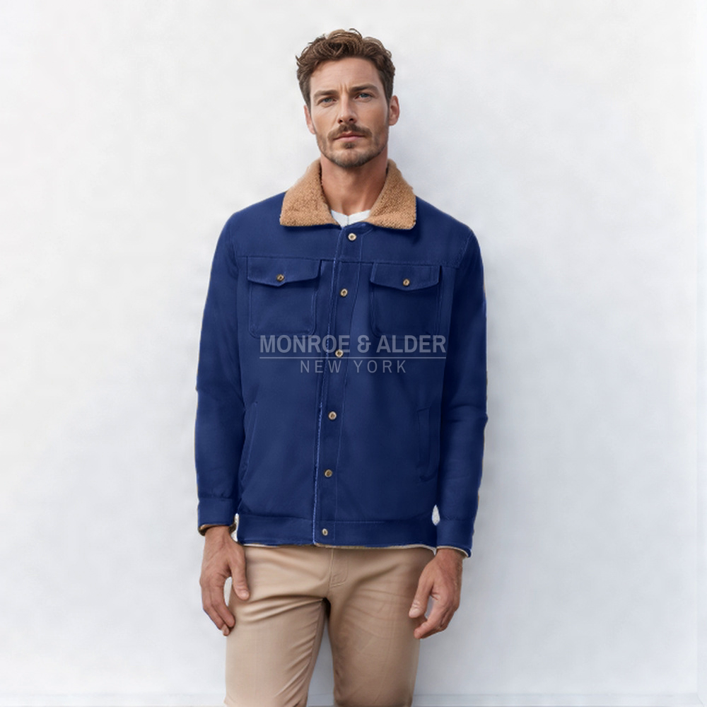 Man wearing the Brooklyn jacket in blue