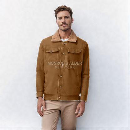 Man wearing the Brooklyn jacket in tan