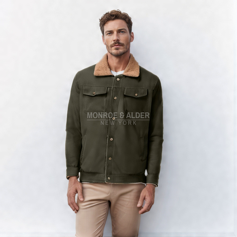 Man wearing the Brooklyn jacket in olive green