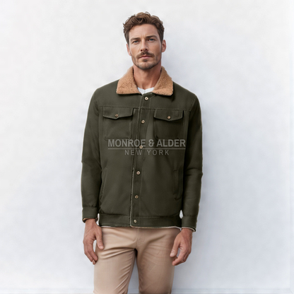 Man wearing the Brooklyn jacket in olive green