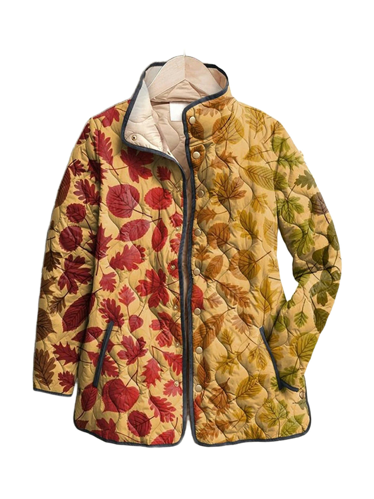 Arabella quilted jacket in a golden poppy print, front view