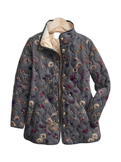 Agnes quilted jacket in a charcoal floral print, front view