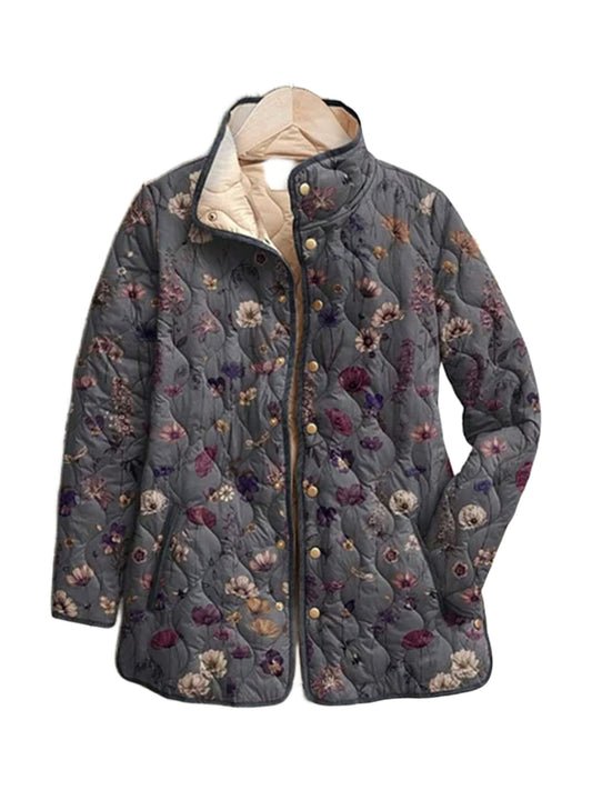 Agnes quilted jacket in a charcoal floral print, front view