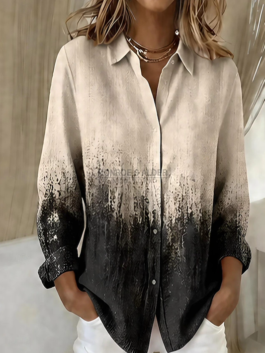 Claudette blouse with a beige to black ombre print, front view
