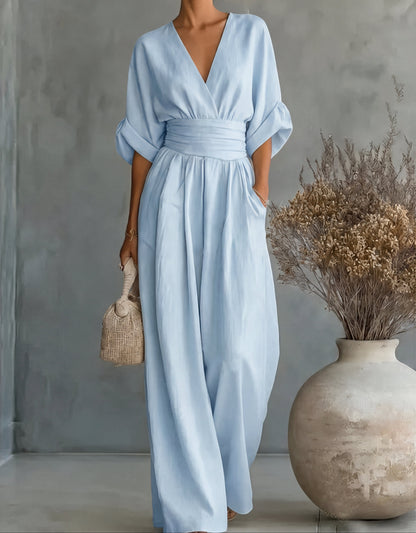 Adeline™ — Wrap-Front Wide-Leg Jumpsuit