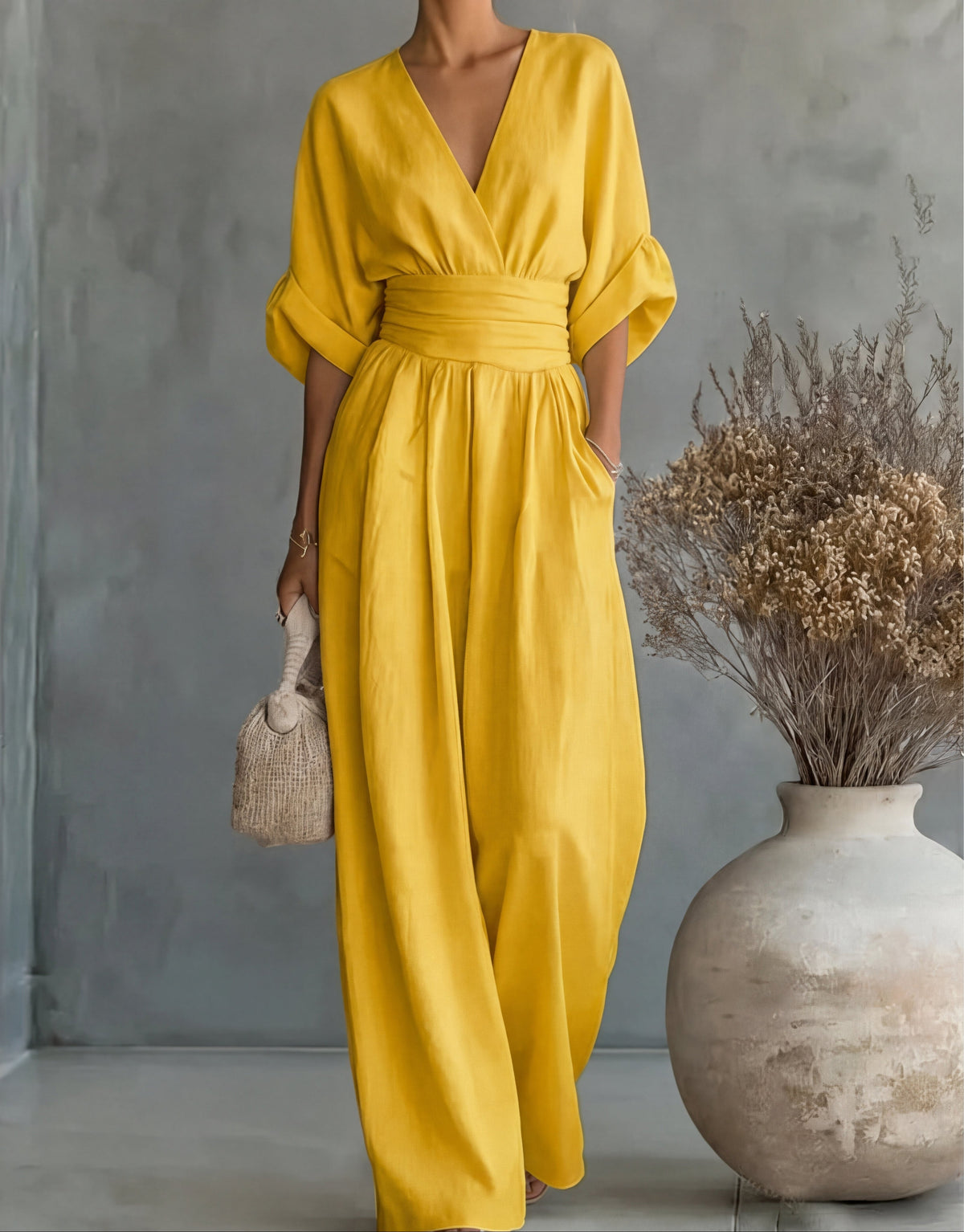 Adeline™ — Wrap-Front Wide-Leg Jumpsuit
