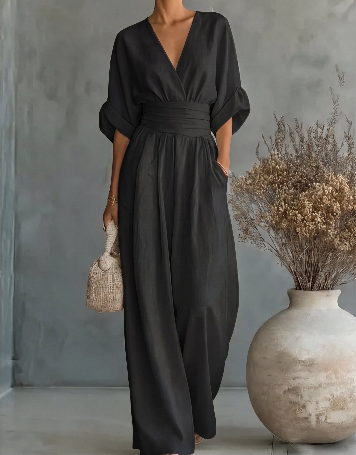 Adeline™ — Wrap-Front Wide-Leg Jumpsuit