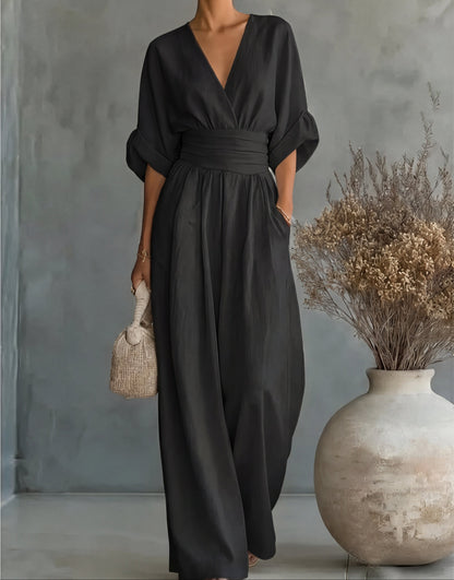 Adeline™ — Wrap-Front Wide-Leg Jumpsuit