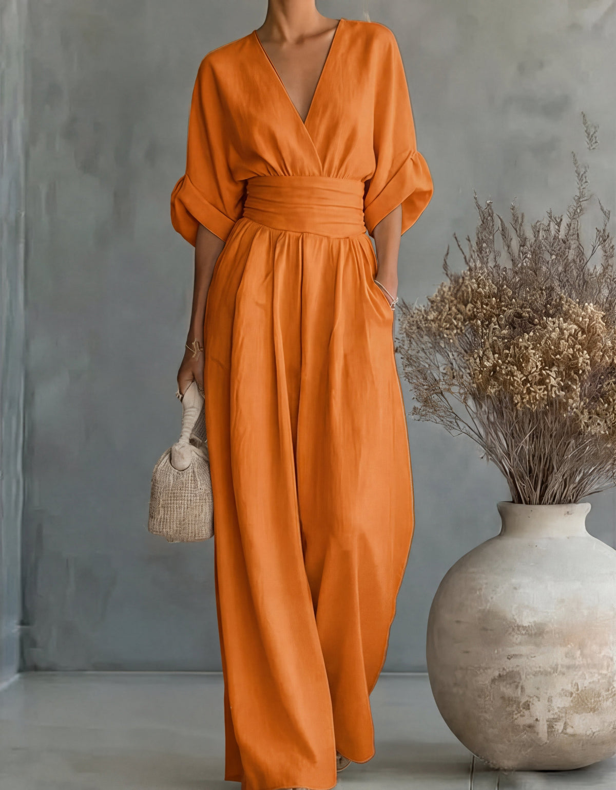 Adeline™ — Wrap-Front Wide-Leg Jumpsuit