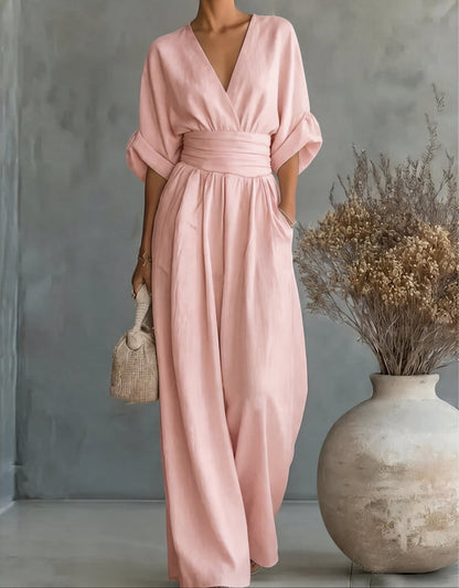 Adeline™ — Wrap-Front Wide-Leg Jumpsuit