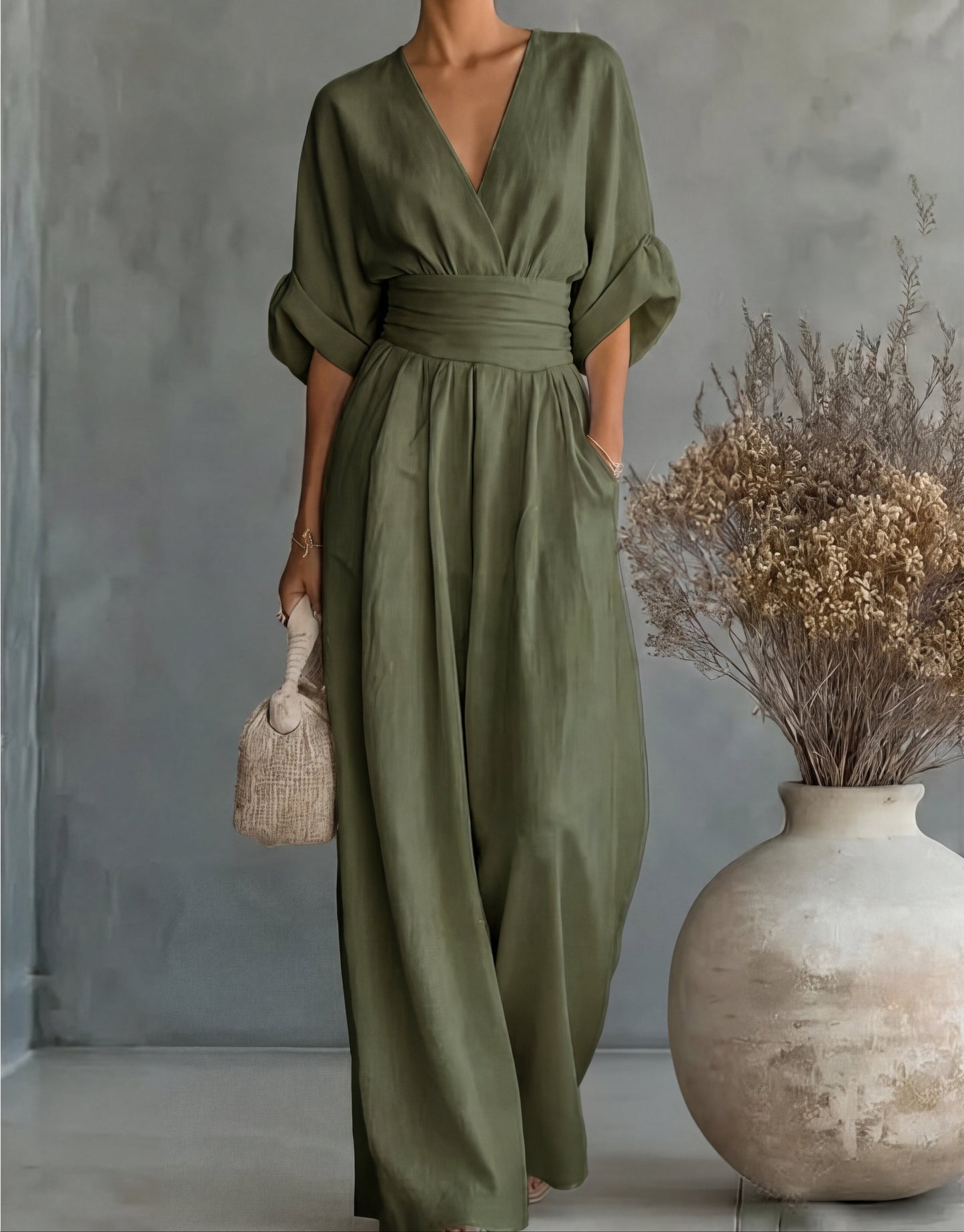 Adeline™ — Wrap-Front Wide-Leg Jumpsuit