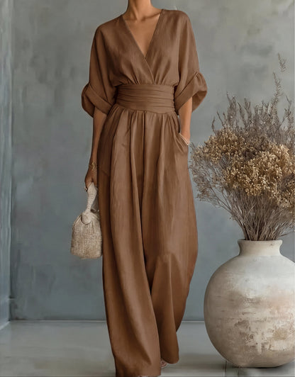 Adeline™ — Wrap-Front Wide-Leg Jumpsuit